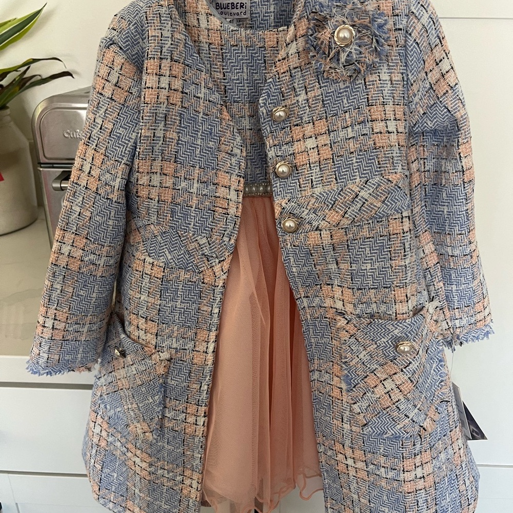 Kids Blueberi Boulevard Tweed Coat and Dress (Blue and Pink)